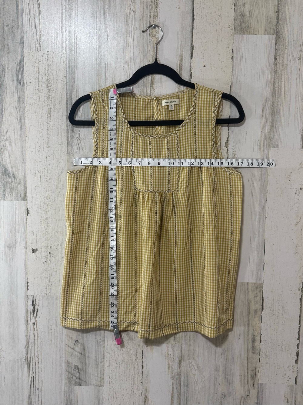Max Studio Yellow Gingham Sleeveless Cotton Top - Picture 6 of 11